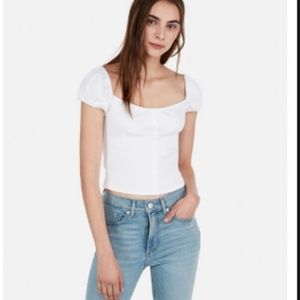 Express One Eleven Ribbed Puff Sleeve Top